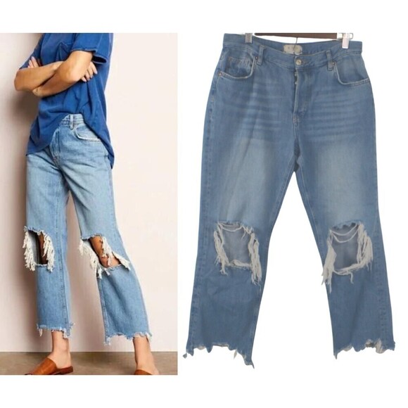 Free People Size 28 Maggie High Rise Straight Leg Ankle Demin Cotton Jeans Boho - Picture 1 of 8